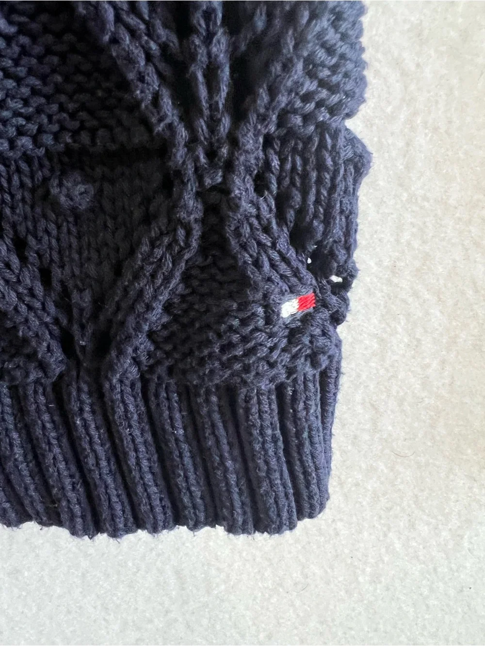Tommy Hilfiger Womens L Navy Open Knit Cable Sweater Crewneck Cotton Preppy